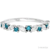 10K White Gold band with alternating 7 Round Ocean Blue Diamond and 6 Marquise Lab Grown Diamond having TCW-.81