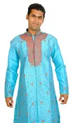 Blue Men’s Sherwani with Matching Beads Shawl | Ethnic Blue Men’s Sherwani