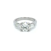14k White Gold 2.15ct Round Brilliant Cut Diamond Engagement Ring with Tapered Baguettes