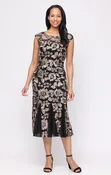 Alma Soutache & Mesh Illusion-Neckline Midi Dress