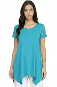 1370RL Lace Sleeve Shark Bite Top – Fitted Draped Hem Top