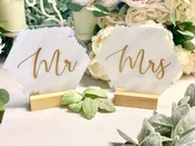Acrylic White and Gold Mr. and Mrs. Table Signs — Seven Paths Manor