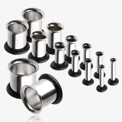 12 to 00 Gauge Single Flared Steel Ear Gauge Plug Set