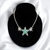 Sterling Silver & Turquoise Triple Starfish Necklace