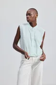 Button-down Shirt with Waist Drawstring in Stripes -COL