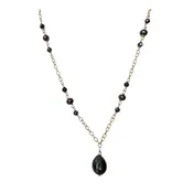 14K Gold Black Pearl & Spinel Chain Necklace