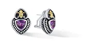 Fleur De Lis Earrings with Amethyst in Silver and 14K Gold