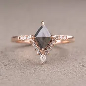 1.01 Carat Black Lozenge Diamond Engagement Ring, Avaline Setting, 14K Rose Gold