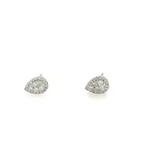 14K White Gold Diamond Pear Shape Cluster Earrings