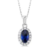 10KW Diamond and Sapphire Pendant w/ 0.07 ctw & 18"