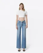 Ardently - High Rise Trouser Fold Drawstring Wide Leg Jeans