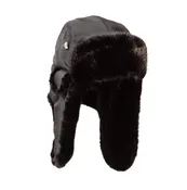 Mad Bomber Black Bomber Hat with Black Faux Fur