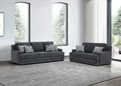 2pc Sofa-Love Set Dark Gray Chenille Fabric Stationary