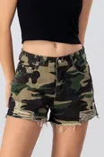Camo Shorts with Raw Hem Olive