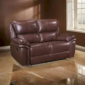 66 Inch Manual Recliner Loveseat, Plush Brown Top Grain Leather, Wood