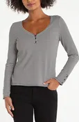 3/4 Button Sleeve Henley Knit Tee
