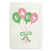 'Baby' Green and Pink Balloons Petite Greeting Card