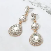 Clear Crystal Vintage Teardrop Dangle Earrings on Gold  |  665244
