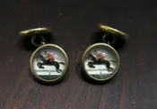 Art Deco Reverse Painted Glass Foxhunt Cufflinks Gold-filled c. 1930