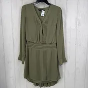 0 pleated v-neck l/s dress