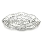 Antique Open Filigree Solitaire Diamond Bar Pin 14K White Gold
