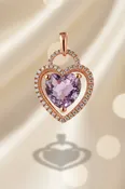10K Rose Gold Heart Amethyst & Diamond Double Halo Pendant