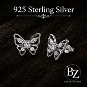 925 Sterling Silver Butterfly Stud Earrings with Cubic Zirconia