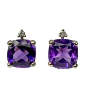 14kt White Gold Amethyst and Diamond Studs