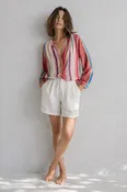 24112076- Sunset Stripe V-Cut Blouse