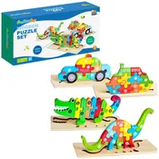 Fun Little Toys - 4-Pack Wooden Puzzles for Toddlers Age 2-4 Years Old