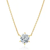 6 Prong Solitaire Necklace - Gold