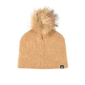 4T2D Chunky Rib Midi Faux Fur Pom Beanie - Tan