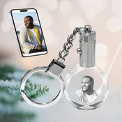 2D Crystal Photo Round Keychain - Engraving Option - Lights Up