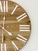 Dark Stained Solid Ash Wood Wall Clock with White Roman Numerals
