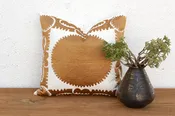 18"sq Gold & White Medallion Suzani Pillow Cover