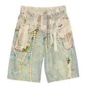 Acne Studios Lace Denim Shorts Blue