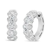 14K White Gold Lab Grown Oval Diamond Huggie Earrings