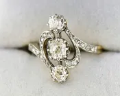 Amazing Art Nouveau Swirling Diamond 3-Stone Ring