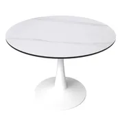 40 Round Dining Table for 4 with Sintered Stone Tabletop in White Base for Kitchen & Dining Room