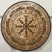 “In the Halls of Valhalla the Brave Shall Live Forever” Nordic Cribbage Board | 3-Track, 120-Point Round Game with Pegs & Cards