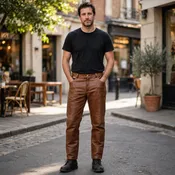 5 Pocket Leather Pants | Vintage Brown | Classic Fit