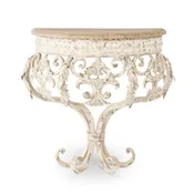 19 Inch Whitewashed Half Round Metal Wall Shelf w/Wood Top