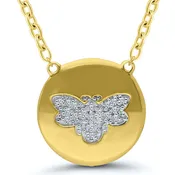 10K Yellow Gold 1/20cttw Diamond Bee Circle Necklace