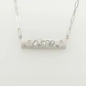 14K Baguette Diamond Suspended Bar Paperclip Chain Necklace