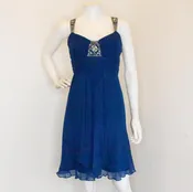 ADRIANNA PAPELL #33558 Blue Beaded Strap Party Dress (Size 12)