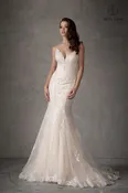 Abby Lane 97108 Size 2 Ivory Champagne Wedding Dress Lace Mermaid Bridal Gown Train Sheer Back