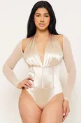 IB2373AP - SATIN AND MESH PANELLED BODYSUIT