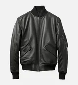 Black Bomber Leather Jacket for Men