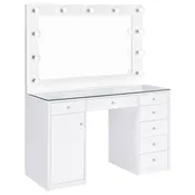 Acena 7-drawer Vanity Set with Lighting - White High Gloss
