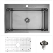 33" Top Mount Single Bowl Stainless Steel Kitchen Sink Kit